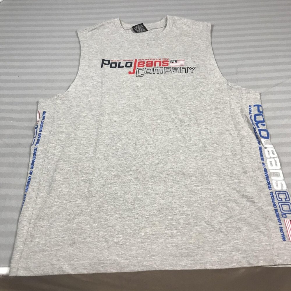 Polo Jeans Co Ralph Lauren Shirt Mens Large Gray Sleeveless Tank Cutoff Graphic